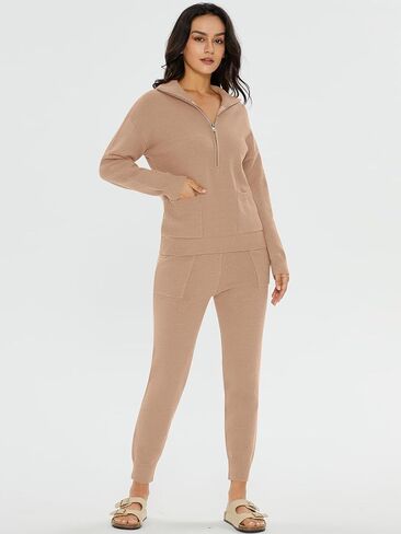 DEEP SELF Women's Sweater Sets Two Piece Outfits Long Sleeve Pullover Half Zip Jogger Pants Lounge Sets with Pockets in Saudi Arabia