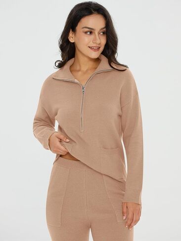 DEEP SELF Women's Sweater Sets Two Piece Outfits Long Sleeve Pullover Half Zip Jogger Pants Lounge Sets with Pockets in Saudi Arabia