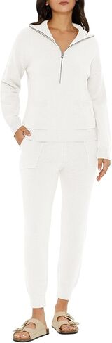 DEEP SELF Women's Sweater Sets Two Piece Outfits Long Sleeve Pullover Half Zip Jogger Pants Lounge Sets with Pockets in Saudi Arabia