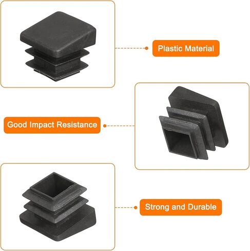 uxcell 1 x 1 Inch Square Plastic Plug, 12 Pcs White Pipe Tubing End Cap Plastic Plug Cap Insert Glide Insert for Metal Tubing Fence Table Chairs Furniture, Black in Saudi Arabia
