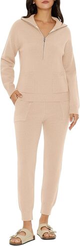 أطقم كنزة نسائية من DEEP SELF مكونة من قطعتين وأكمام طويلة بلوفر نصف سحاب بنطال رياضي أطقم صالة مع جيوب in Kuwait