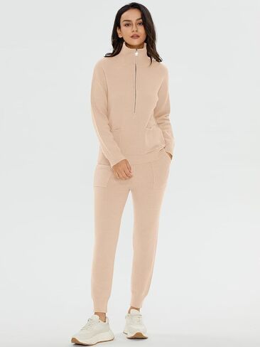 أطقم كنزة نسائية من DEEP SELF مكونة من قطعتين وأكمام طويلة بلوفر نصف سحاب بنطال رياضي أطقم صالة مع جيوب in Kuwait