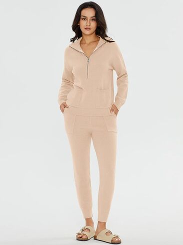 أطقم كنزة نسائية من DEEP SELF مكونة من قطعتين وأكمام طويلة بلوفر نصف سحاب بنطال رياضي أطقم صالة مع جيوب in Kuwait