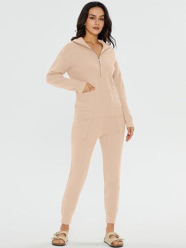 أطقم كنزة نسائية من DEEP SELF مكونة من قطعتين وأكمام طويلة بلوفر نصف سحاب بنطال رياضي أطقم صالة مع جيوب in Kuwait