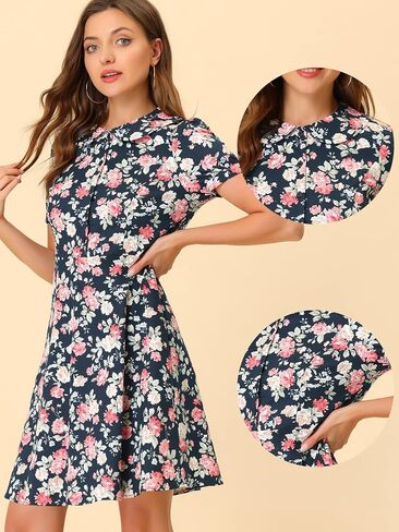 Allegra K Retro Vintage Dress for Women's 50s Floral Peter Pan Collar Dresses in Saudi Arabia