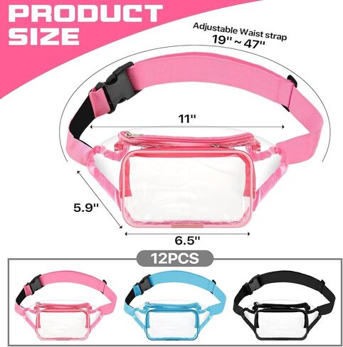12 قطعة من حقائب الخصر الشفافة للنساء والرجال، حقيبة خصر معتمدة للاستاد مقاومة للماء وقابلة للتعديل، ملحقات رياضية للجري in Kuwait