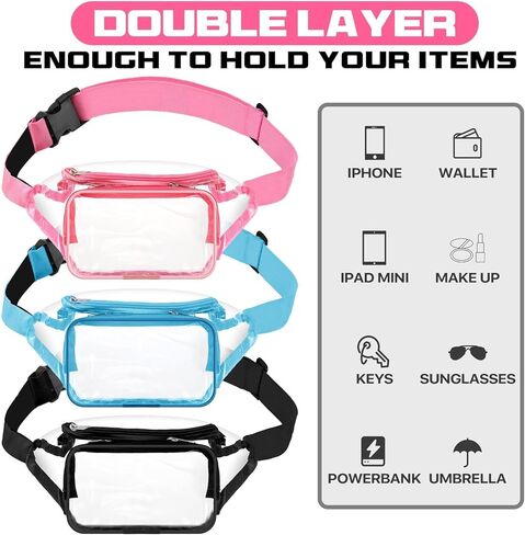 12 قطعة من حقائب الخصر الشفافة للنساء والرجال، حقيبة خصر معتمدة للاستاد مقاومة للماء وقابلة للتعديل، ملحقات رياضية للجري in Kuwait
