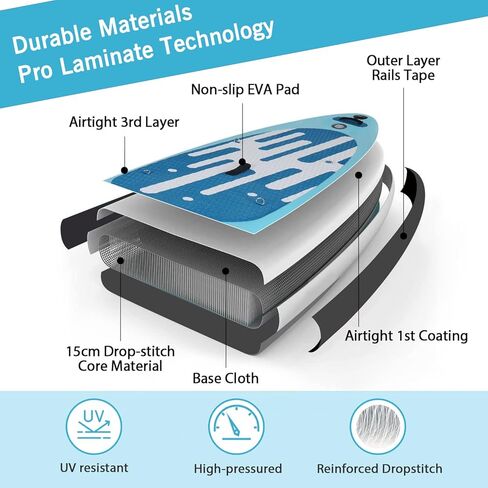 لوح مجداف قابل للنفخ من فولوات مع لوح لب، مقعد كاياك، مانع للانزلاق، إلخ، لوح مجداف قابل للنفخ خفيف الوزن للمراهقين والبالغين in Kuwait