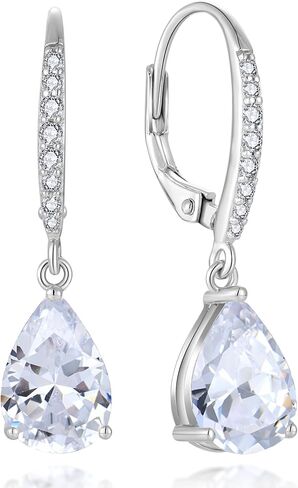 925 Dangle Earrings for Girls - Guesma 10x7mm Sterling Silver Leverback Earrings Teardrop Created Birthstone - Women Wedding Earrings Jewelry in Saudi Arabia