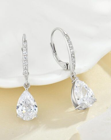 925 Dangle Earrings for Girls - Guesma 10x7mm Sterling Silver Leverback Earrings Teardrop Created Birthstone - Women Wedding Earrings Jewelry in Saudi Arabia