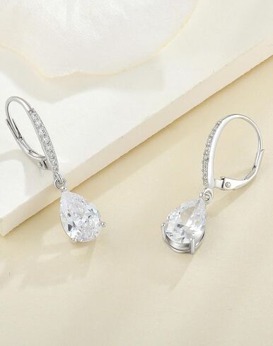 925 Dangle Earrings for Girls - Guesma 10x7mm Sterling Silver Leverback Earrings Teardrop Created Birthstone - Women Wedding Earrings Jewelry in Saudi Arabia
