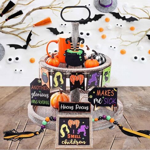 11Pcs Halloween Decorations Tiered Tray Decor BaHalloween Decorations Halloween Tiered Tray Decor Halloween Mini Banner Farmhouse Rustic Wooden Signs for Halloween Home and Office Decor (Honorable in Saudi Arabia