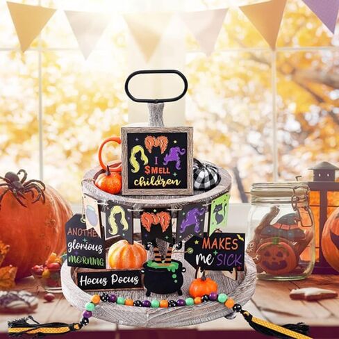 11Pcs Halloween Decorations Tiered Tray Decor BaHalloween Decorations Halloween Tiered Tray Decor Halloween Mini Banner Farmhouse Rustic Wooden Signs for Halloween Home and Office Decor (Honorable in Saudi Arabia