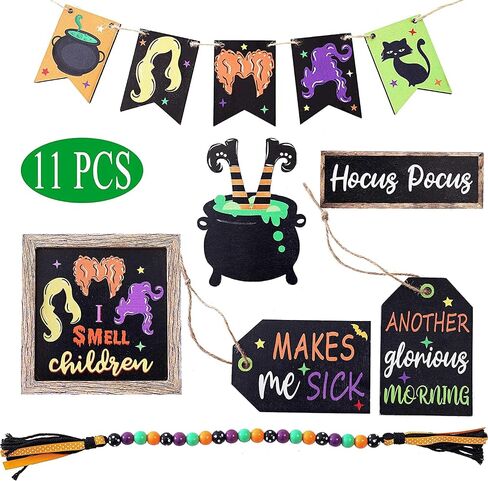 11Pcs Halloween Decorations Tiered Tray Decor BaHalloween Decorations Halloween Tiered Tray Decor Halloween Mini Banner Farmhouse Rustic Wooden Signs for Halloween Home and Office Decor (Honorable in Saudi Arabia