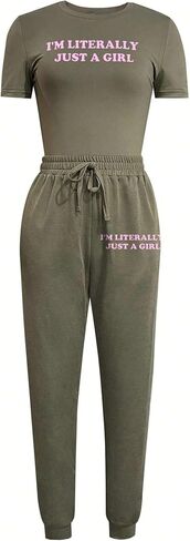 مجموعة ملابس رياضية نسائية من LovelyWholesale مكونة من قطعتين بأكمام قصيرة وسروال رياضي in Kuwait