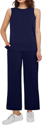 MZROCR Two Piece Sets for Women Summer Sleeveless Lounge Sets for Women Casual Travel Outfits Wide Leg Tracksuits in Saudi Arabia