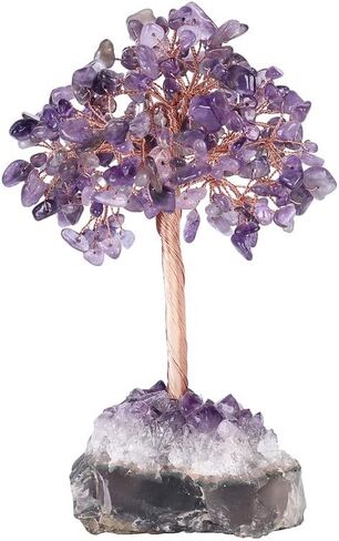 أحجار الشفاء الطبيعية شجرة الكريستال على قاعدة الجمشت دروزي شجرة الحياة بونساي للصحة والشفاء الحظ، ديكور المنزل والمكتب الداخلي والخارجي، جمشت in Kuwait