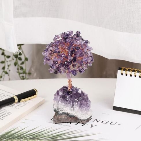 أحجار الشفاء الطبيعية شجرة الكريستال على قاعدة الجمشت دروزي شجرة الحياة بونساي للصحة والشفاء الحظ، ديكور المنزل والمكتب الداخلي والخارجي، جمشت in Kuwait
