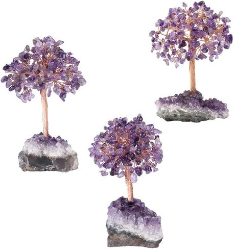 أحجار الشفاء الطبيعية شجرة الكريستال على قاعدة الجمشت دروزي شجرة الحياة بونساي للصحة والشفاء الحظ، ديكور المنزل والمكتب الداخلي والخارجي، جمشت in Kuwait