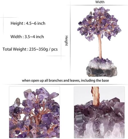 أحجار الشفاء الطبيعية شجرة الكريستال على قاعدة الجمشت دروزي شجرة الحياة بونساي للصحة والشفاء الحظ، ديكور المنزل والمكتب الداخلي والخارجي، جمشت in Kuwait