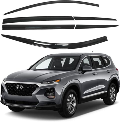 AUTOCLOVER Tape-On Rain Guards Window Visors 6 Pcs Set for Hyundai Santa Fe 2015 2016 2017 2018 / Window Deflectors, Out-Channel Vent Shades (Chrome Line Black) in Saudi Arabia