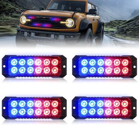 4PCS Strobe Lights for Trucks, Emergency Lights for Vehicles Flashing Lights, 12-LED Led Strobe Lights Grille Light Head, for Firefighter Police Trucks Vehicles (Red and White) in Saudi Arabia