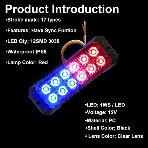 4PCS Strobe Lights for Trucks, Emergency Lights for Vehicles Flashing Lights, 12-LED Led Strobe Lights Grille Light Head, for Firefighter Police Trucks Vehicles (Red and White) in Saudi Arabia