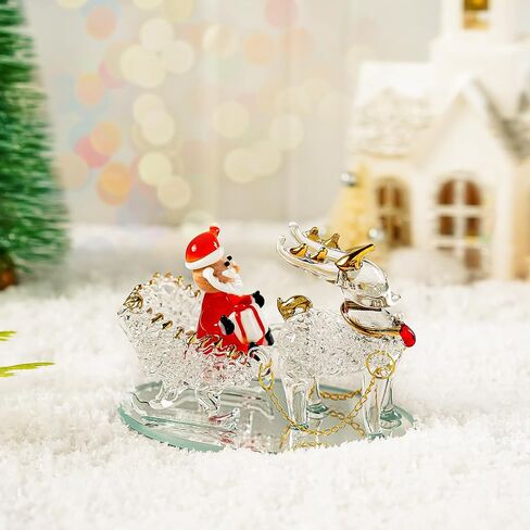 H&D HYALINE & DORA Blown Glass Santa Sleigh Figurines, Handmade Christmas Collectible Decorations,Mini Glass Christmas Figurines for Indoor Decorations & Holiday Displays in Kuwait