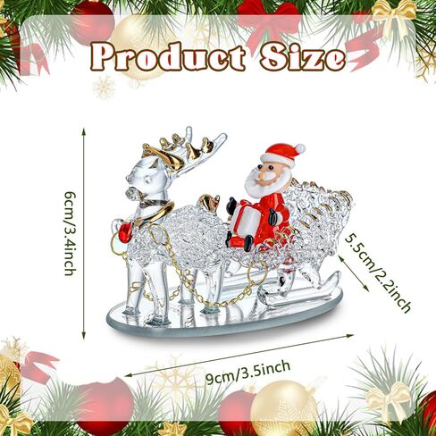 H&D HYALINE & DORA Blown Glass Santa Sleigh Figurines, Handmade Christmas Collectible Decorations,Mini Glass Christmas Figurines for Indoor Decorations & Holiday Displays in Kuwait