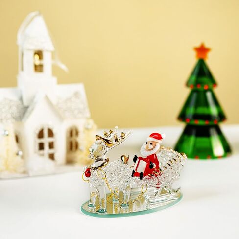 H&D HYALINE & DORA Blown Glass Santa Sleigh Figurines, Handmade Christmas Collectible Decorations,Mini Glass Christmas Figurines for Indoor Decorations & Holiday Displays in Kuwait