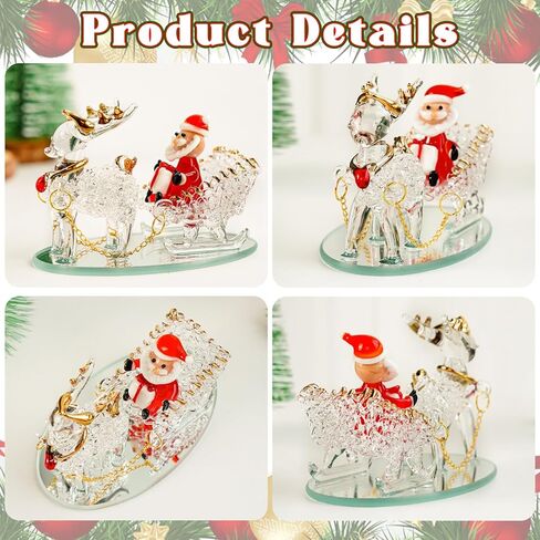 H&D HYALINE & DORA Blown Glass Santa Sleigh Figurines, Handmade Christmas Collectible Decorations,Mini Glass Christmas Figurines for Indoor Decorations & Holiday Displays in Kuwait