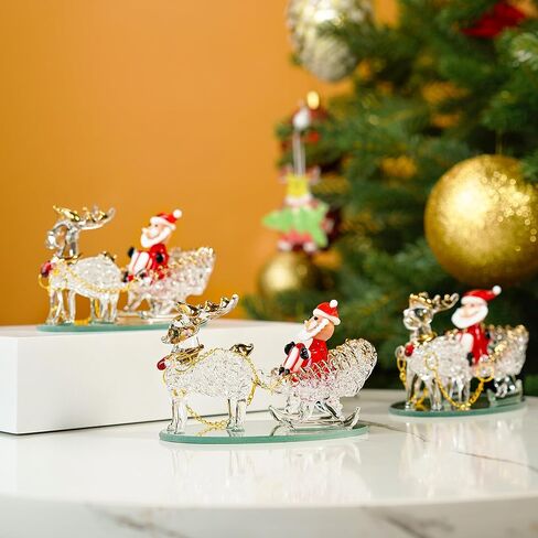 H&D HYALINE & DORA Blown Glass Santa Sleigh Figurines, Handmade Christmas Collectible Decorations,Mini Glass Christmas Figurines for Indoor Decorations & Holiday Displays in Kuwait