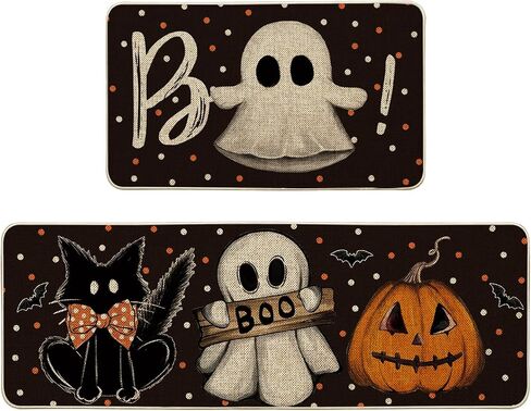 Artoid Mode Bats Black Cats Boo Pumpkin Halloween مجموعة من 2 حصير مطبخ، ديكور منزلي سجاد مطبخ منخفض المستوى للأرضية - 17x29 و17x47 بوصة in Saudi Arabia