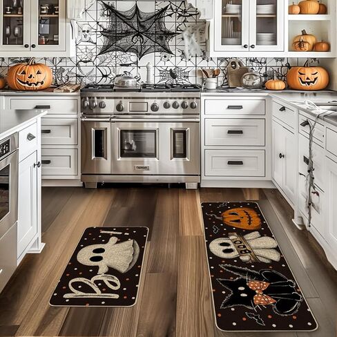 Artoid Mode Bats Black Cats Boo Pumpkin Halloween مجموعة من 2 حصير مطبخ، ديكور منزلي سجاد مطبخ منخفض المستوى للأرضية - 17x29 و17x47 بوصة in Saudi Arabia