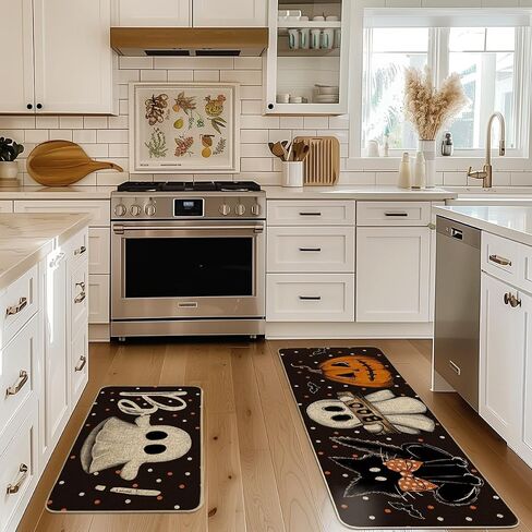 Artoid Mode Bats Black Cats Boo Pumpkin Halloween مجموعة من 2 حصير مطبخ، ديكور منزلي سجاد مطبخ منخفض المستوى للأرضية - 17x29 و17x47 بوصة in Saudi Arabia