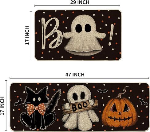 Artoid Mode Bats Black Cats Boo Pumpkin Halloween مجموعة من 2 حصير مطبخ، ديكور منزلي سجاد مطبخ منخفض المستوى للأرضية - 17x29 و17x47 بوصة in Saudi Arabia