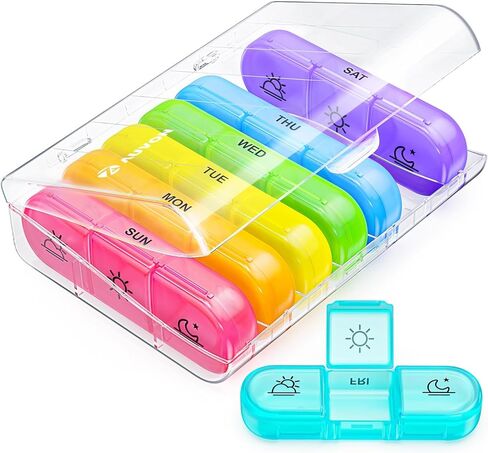 Weekly Pill Organizer 3 Times a Day, Large 7 Day Pill Box 3 Times a Day with Separate Container, Portable Pill Case for Medication, Vitamins, Fish Oil and Supplements in Saudi Arabia