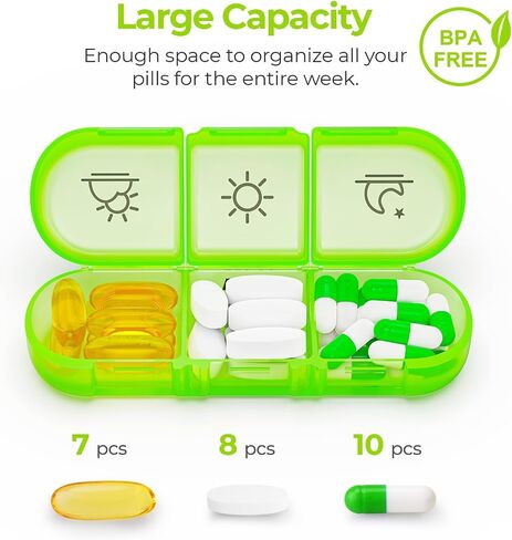 Weekly Pill Organizer 3 Times a Day, Large 7 Day Pill Box 3 Times a Day with Separate Container, Portable Pill Case for Medication, Vitamins, Fish Oil and Supplements in Saudi Arabia