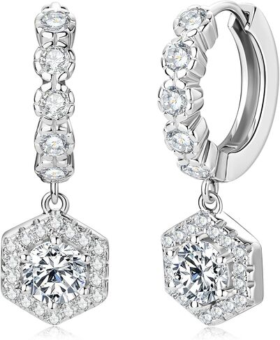 WOAINI Dangle Earrings for Women,D Color VVS1 Clarity Moissanite Solitaire Studs, 925 Sterling Silver Moissanite Diamond Small Earrings, GRA Certified in Saudi Arabia