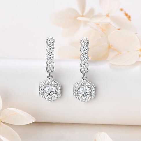 WOAINI Dangle Earrings for Women,D Color VVS1 Clarity Moissanite Solitaire Studs, 925 Sterling Silver Moissanite Diamond Small Earrings, GRA Certified in Saudi Arabia
