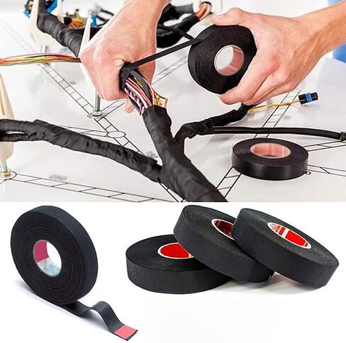 2 Rolls Wire Loom Harness Tape Speaker Wiring Tape Black Adhesive Fabric Tape Cloth Electrical Tape for Automotive Engine 19mm x 15m in Saudi Arabia