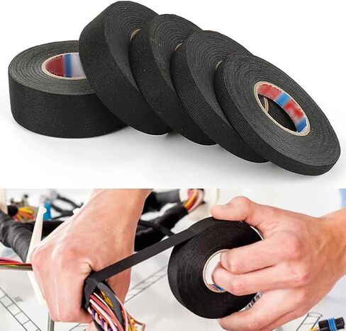 2 Rolls Wire Loom Harness Tape Speaker Wiring Tape Black Adhesive Fabric Tape Cloth Electrical Tape for Automotive Engine 19mm x 15m in Saudi Arabia