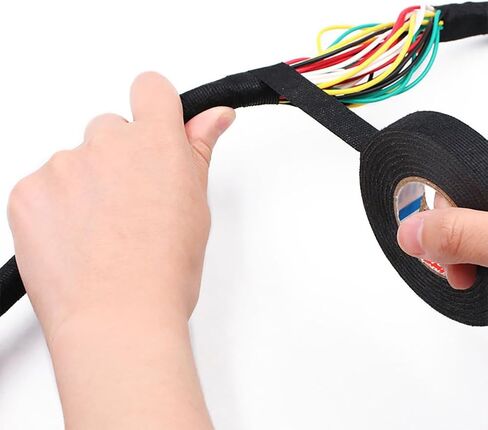 2 Rolls Wire Loom Harness Tape Speaker Wiring Tape Black Adhesive Fabric Tape Cloth Electrical Tape for Automotive Engine 19mm x 15m in Saudi Arabia