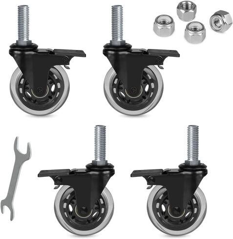 Hirate 3 inch Caster Heavy Duty 1/2"-13 x 1.5" Threaded Stem Castors Set of 4(Screw Length 38mm), Swivel Locking Castors for Furniture Trolley Dolly with Nylon Lock Nuts in Saudi Arabia