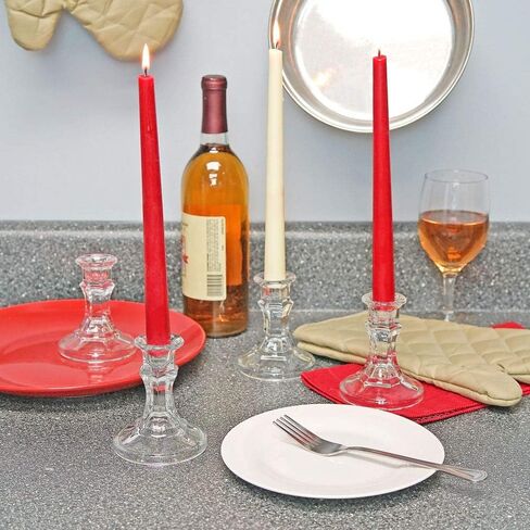 Southern Homewares Clear Glass Candlestick Holders, Sturdy Taper Candle Holders for Home Decorations, Wedding, Party, and Dining Centerpieces, 45 Pack in Kuwait