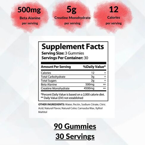 علكات الكرياتين من Muscle Munchies قابلة للمضغ للرجال والنساء - مملوءة ببيتا ألانين - 5 جم من الكرياتين لكل وجبة - تزيد من القوة ونمو العضلات والقدرة على التحمل والتعافي - نباتية وغير معدلة وراثيًا (انفجار الفراولة) in Saudi Arabia