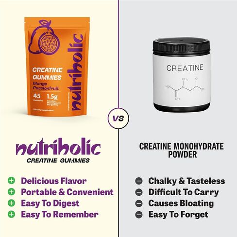 Creatine Monohydrate Gummies, 1.5g Creatine per Gummy, for Women & Men. Vegan, Gluten-Free, Non-GMO, Made in USA in Saudi Arabia