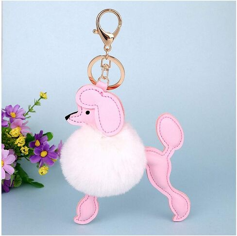 Giwotu Cute Poodle Dog Keychian Key Rings Faux Rabbit Fur Pompom Ball Key Holder Lovely Car Handbag Accessories Chaveiros in Saudi Arabia