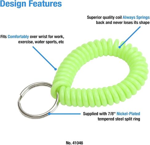Lucky Line 2" Spiral Wrist Coil with Steel Key Ring, Flexible Wrist Band Key Chain Bracelet, Stretches To 12", Neon Pink, 5 Pack (4106605) in Saudi Arabia