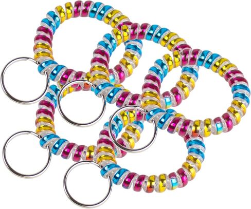 Lucky Line 2" Spiral Wrist Coil with Steel Key Ring, Flexible Wrist Band Key Chain Bracelet, Stretches To 12", Neon Pink, 5 Pack (4106605) in Saudi Arabia